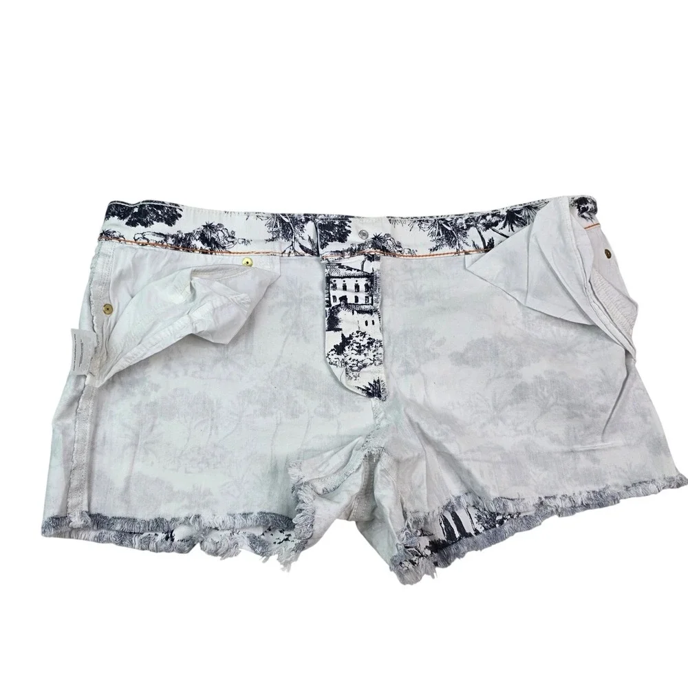 Tory‎ Burch Toile De Jouy Scenic Print Denim Shorts Navy Size 31 21151219 S1